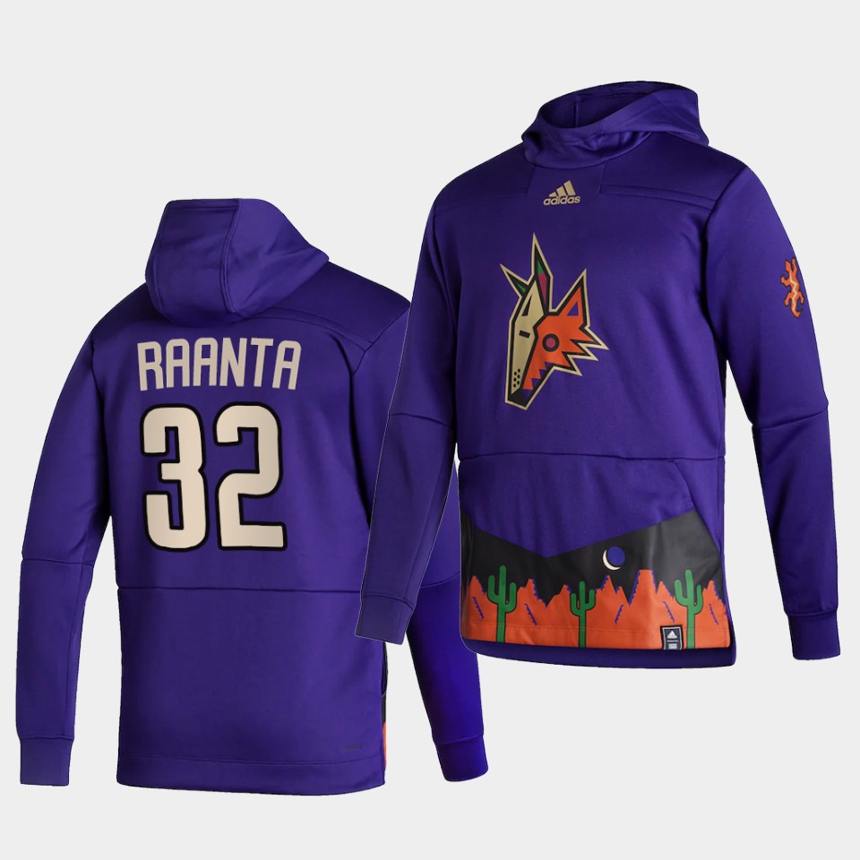 Men Arizona Coyotes #32 Raanta Purple NHL 2021 Adidas Pullover Hoodie Jersey